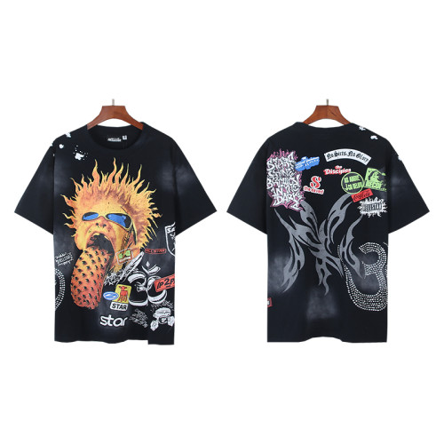 [Buy Two Get One Free]Rhinestone Letter Explosion Hairstyle Large Tongue Print Washed Version Tee 28636656