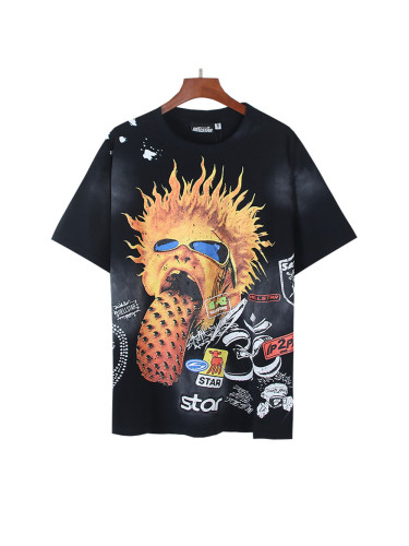 [Buy Two Get One Free]Rhinestone Letter Explosion Hairstyle Large Tongue Print Washed Version Tee 28636656