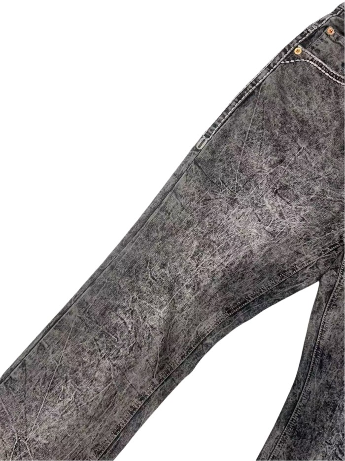 1:1 quality version Crumpled Small Pattern Slightly Bell-bottomed Jeans 28642012