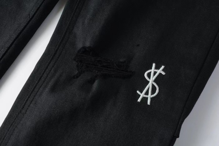 1:1 quality version Logo embroidered small ripped jeans
