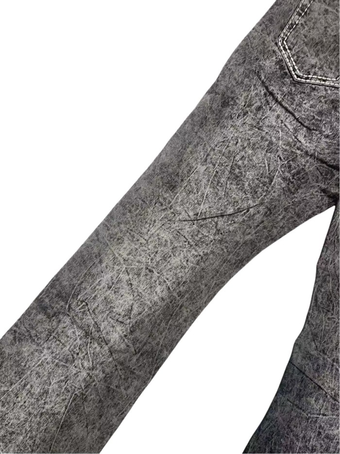 1:1 quality version Crumpled Small Pattern Slightly Bell-bottomed Jeans 28642012