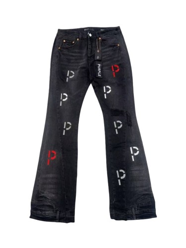 1:1 quality version Red and White Letter P Embroidered Flared Jeans 28648679
