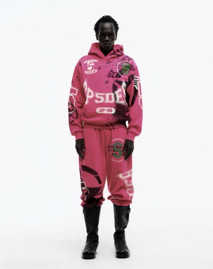 1:1 quality version Screen-Printed Slogan Hoodie & Pants Set 28656017