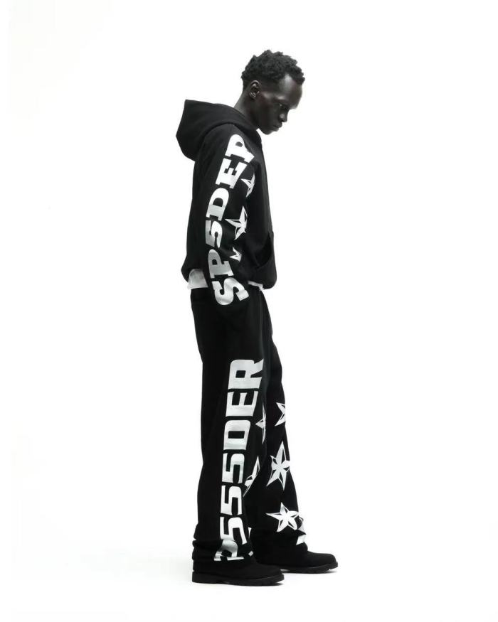 [Big & Tall for weights up to 220 lbs]1:1 quality version Silver-Hot-Stamped Letter Print Zipper Hoodie & Pants Set 28656538