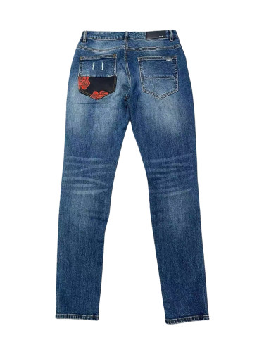 [Buy One Get One Free]1:1 quality version Black and Red Distressed Patchwork Jeans 28655821