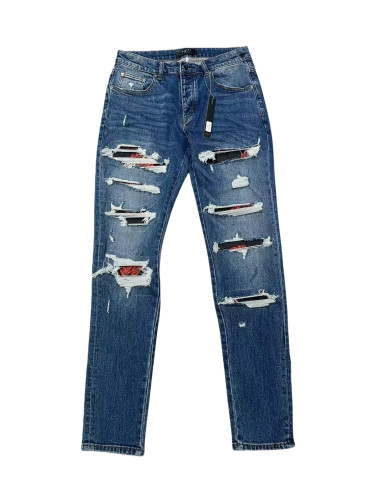 [Buy One Get One Free]1:1 quality version Black and Red Distressed Patchwork Jeans 28655821