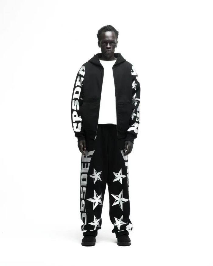 [Big & Tall for weights up to 220 lbs]1:1 quality version Silver-Hot-Stamped Letter Print Zipper Hoodie & Pants Set 28656538
