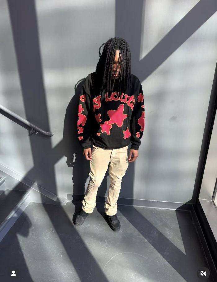 1:1 quality version Yellow-Bordered Letter Print Hoodie 28658094