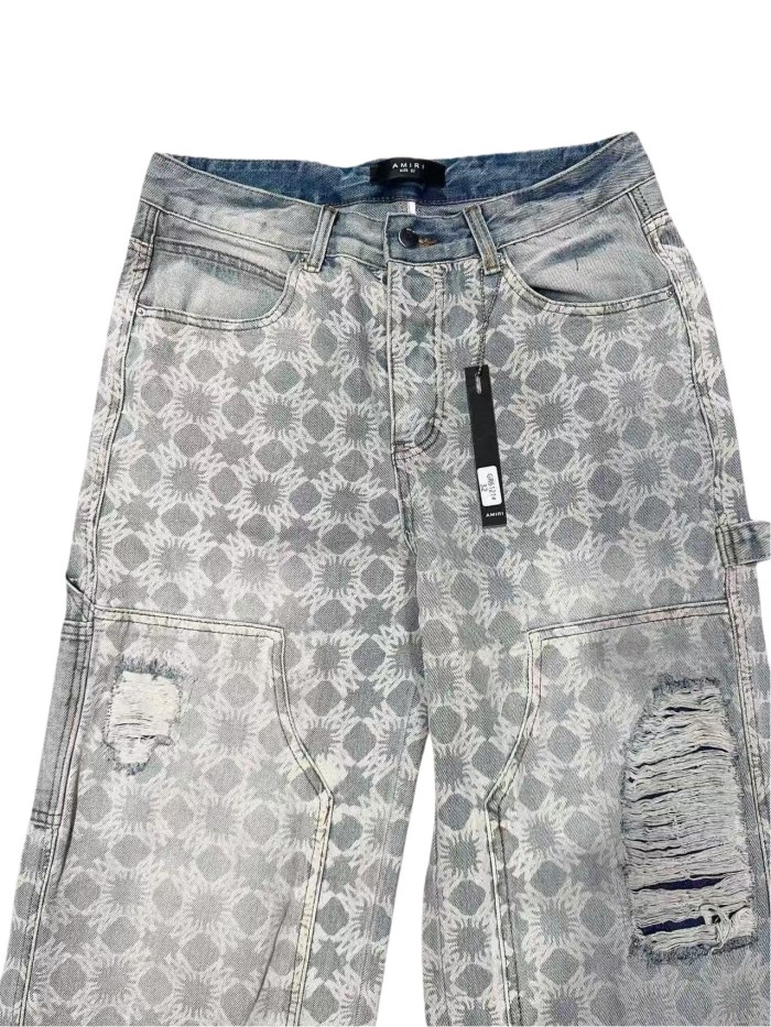 1:1 quality version Rearrange Full Print Pattern Ripped Jeans 28658084
