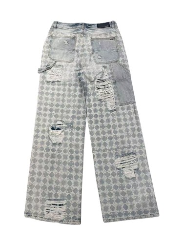 [Buy One Get One Free]1:1 quality version Rearrange Full Print Pattern Ripped Jeans 28658084