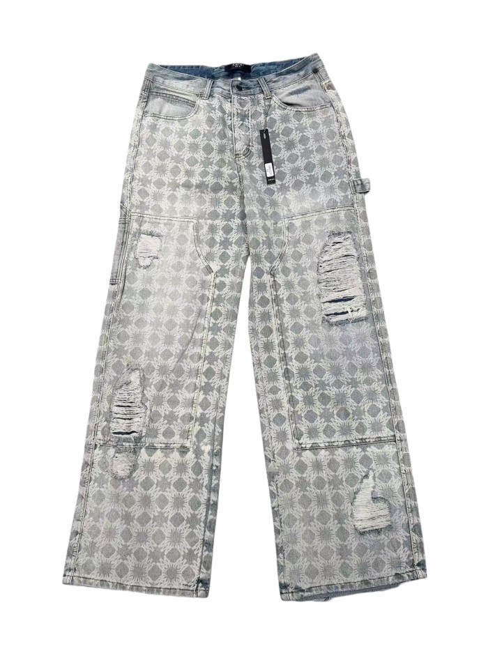 1:1 quality version Rearrange Full Print Pattern Ripped Jeans 28658084
