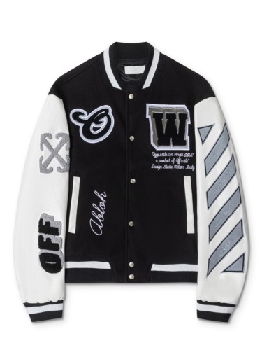 [buy more save more] Gray Zebra Leather Sleeve Patchwork Baseball Jacket