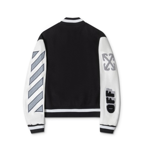 [buy more save more] Gray Zebra Leather Sleeve Patchwork Baseball Jacket