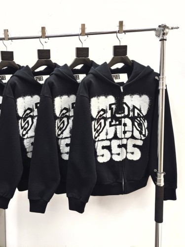 [Big & Tall for weights up to 220 lbs]1:1 quality version Black Layered White Letter Print Zipper Hoodie 28675076