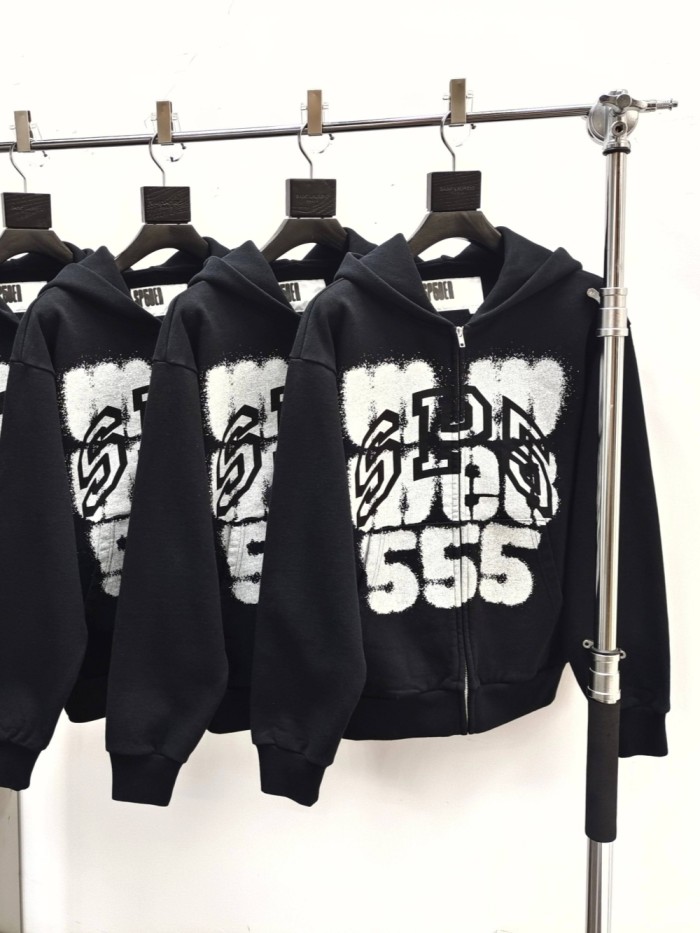 [Big & Tall for weights up to 220 lbs]1:1 quality version Black Layered White Letter Print Zipper Hoodie 28675076
