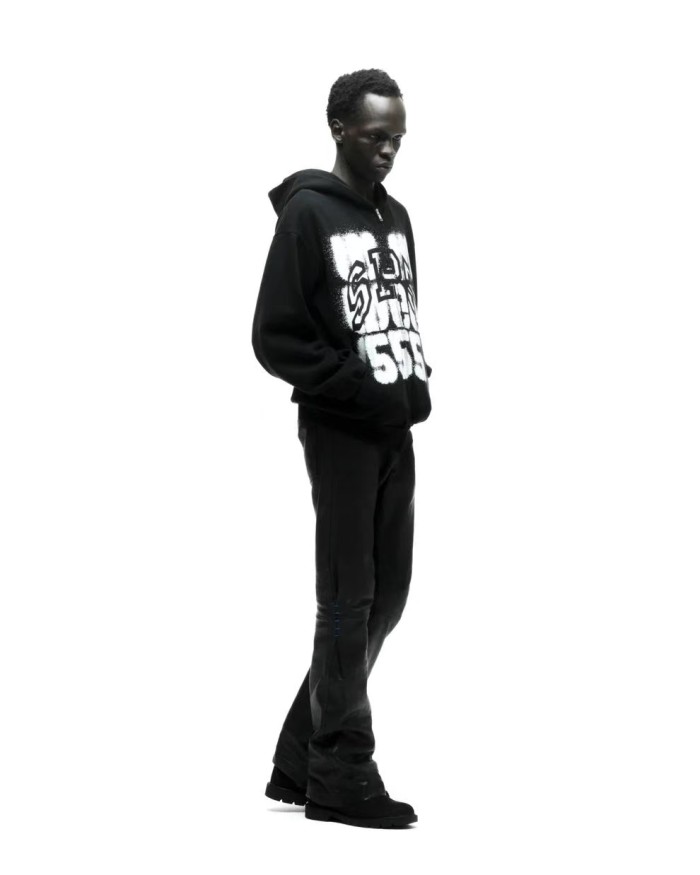 [Big & Tall for weights up to 220 lbs]1:1 quality version Black Layered White Letter Print Zipper Hoodie 28675076
