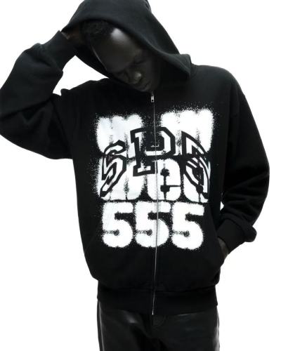 [Big & Tall for weights up to 220 lbs]1:1 quality version Black Layered White Letter Print Zipper Hoodie 28675076