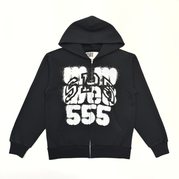 [Big & Tall for weights up to 220 lbs]1:1 quality version Black Layered White Letter Print Zipper Hoodie 28675076