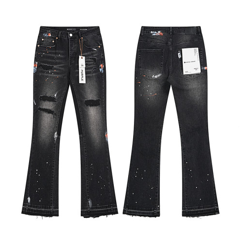 Distressed Ink-Splattered Flared Jeans 28677334