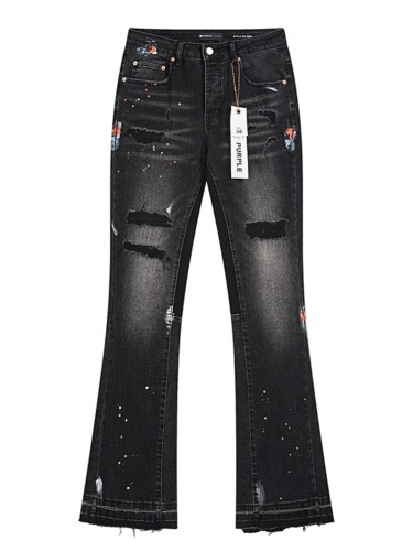 Distressed Ink-Splattered Flared Jeans 28677334