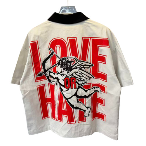 Red Letter Angel Print Oversized Cropped Shirt 28677329