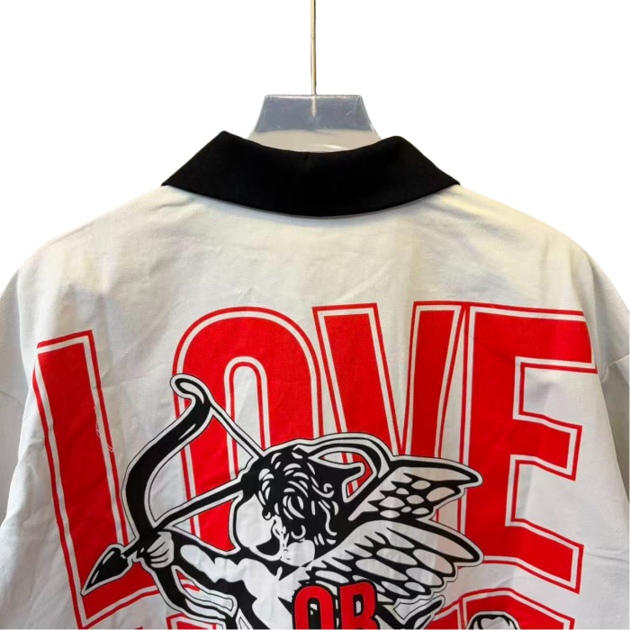 Red Letter Angel Print Oversized Cropped Shirt 28677329