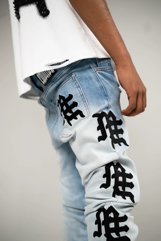 Side Letter Logo Print Washed Denim Jeans 4 colors 28678956