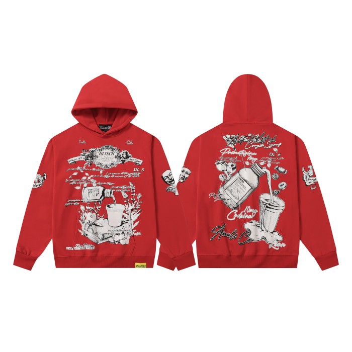 Floral Syrup Bottle Print Hoodie 28680618