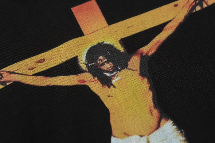 Cross Jesus Print Contrast Color Letter Hoodie 28680614