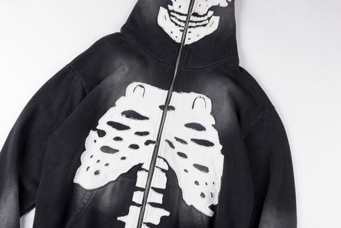 Skull Bone Embroidered Hoodie 28687417