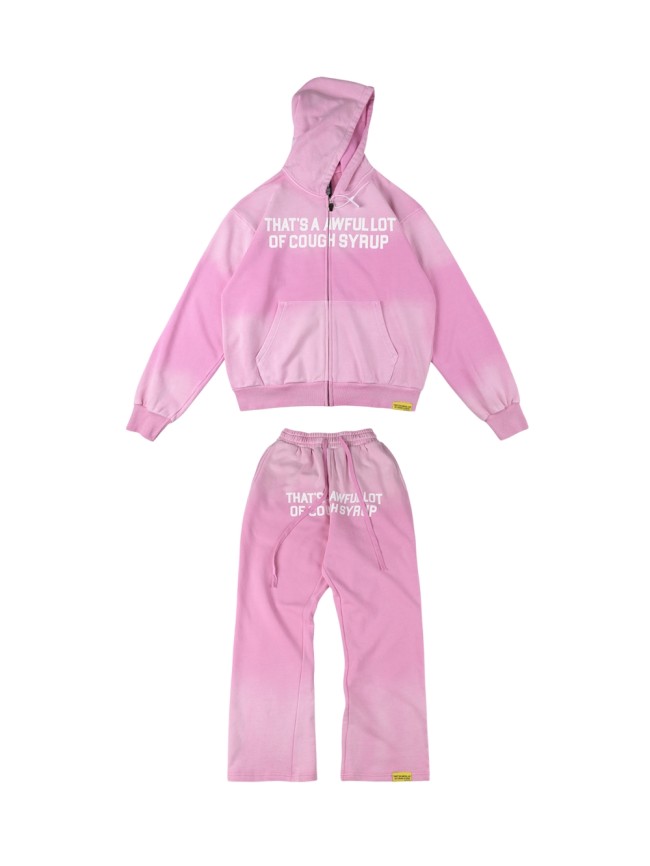 Cracked Letter Print Washed Version Hoodie & Pants Set 2 colors 28688378