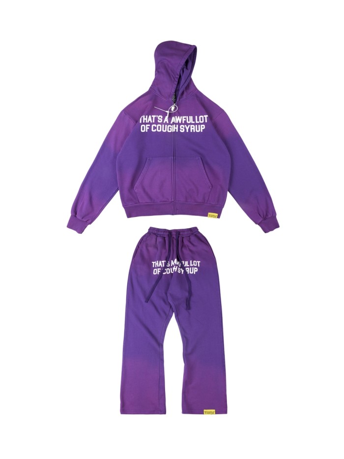 Cracked Letter Print Washed Version Hoodie & Pants Set 2 colors 28688378