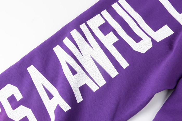 Cracked Letter Print Washed Version Hoodie & Pants Set 2 colors 28688378