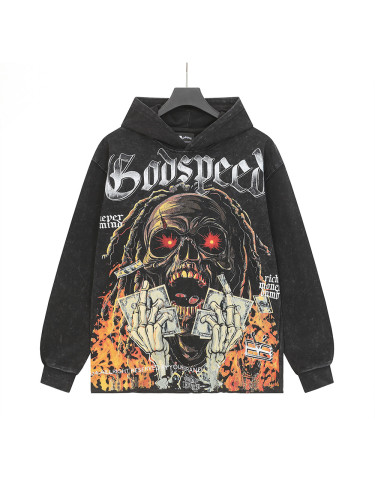 [Buy One Get One Free]Skeleton Dollar Letter Print Washed Hoodie 2 colors 28690404