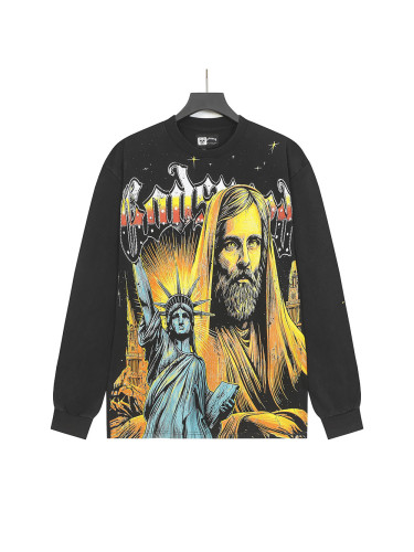 Statue of Liberty Print Washed Version Long Sleeve T-Shirt 2 colors 28691922