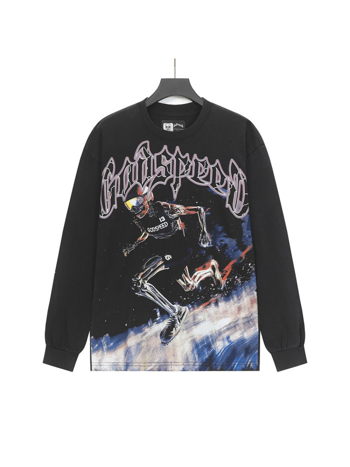 Skeleton Skate Print Washed Versiion Long Sleeve T-Shirt 2 colors 28691920