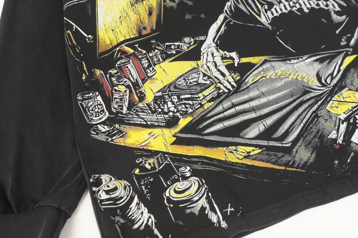 Skeleton Screen-Printed Clothing Washed Version Long Sleeve T-Shirt 2 colors 28691923