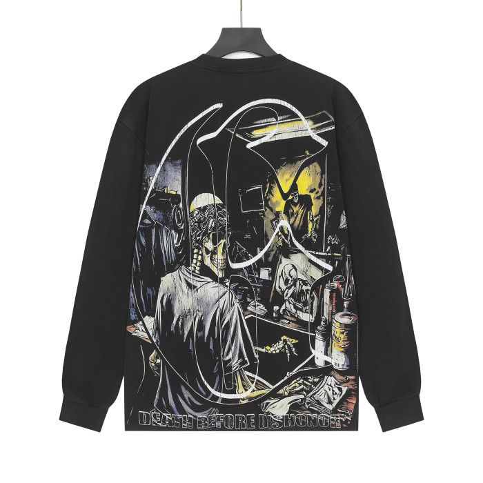 Skeleton Screen-Printed Clothing Washed Version Long Sleeve T-Shirt 2 colors 28691923