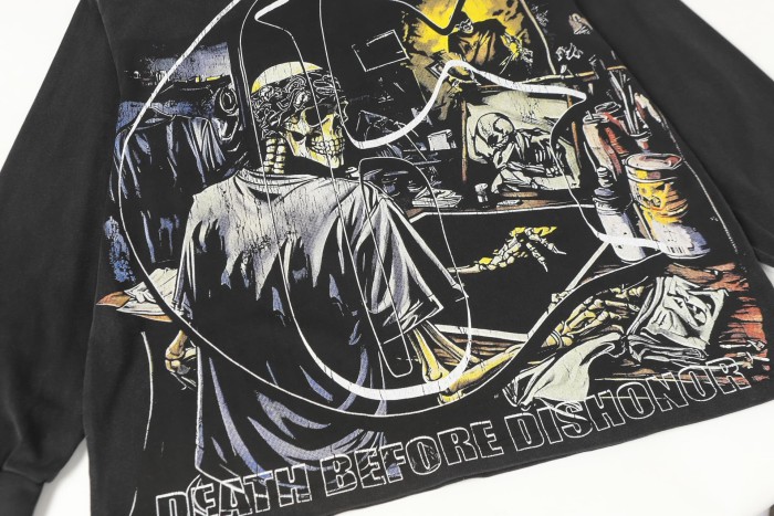 Skeleton Screen-Printed Clothing Washed Version Long Sleeve T-Shirt 2 colors 28691923