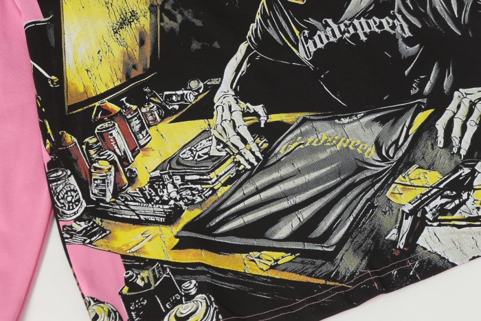 Skeleton Screen-Printed Clothing Washed Version Long Sleeve T-Shirt 2 colors 28691923