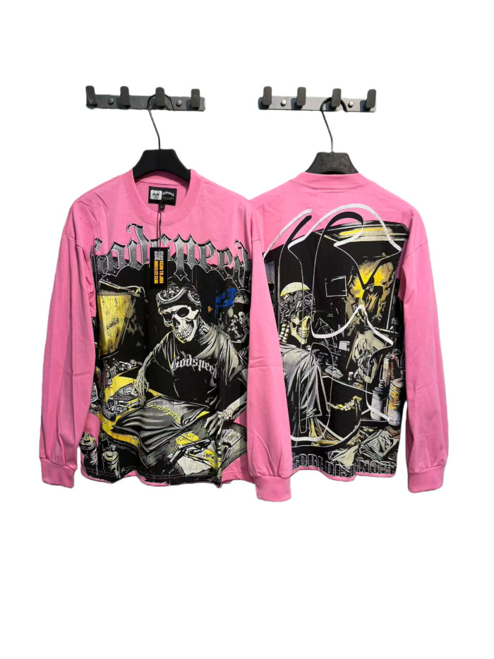 Skeleton Screen-Printed Clothing Washed Version Long Sleeve T-Shirt 2 colors 28691923