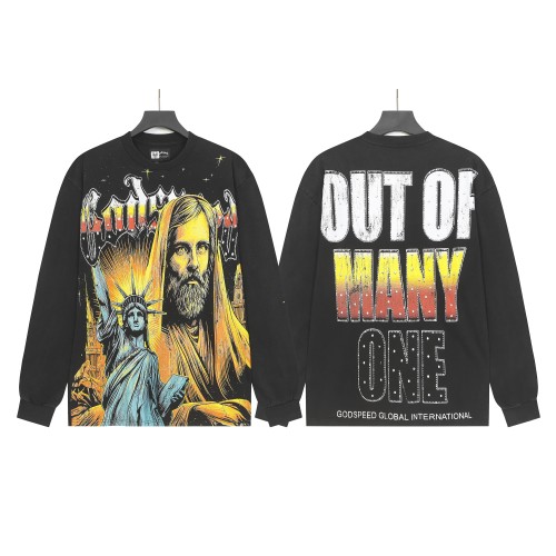 Statue of Liberty Print Washed Version Long Sleeve T-Shirt 2 colors 28691922