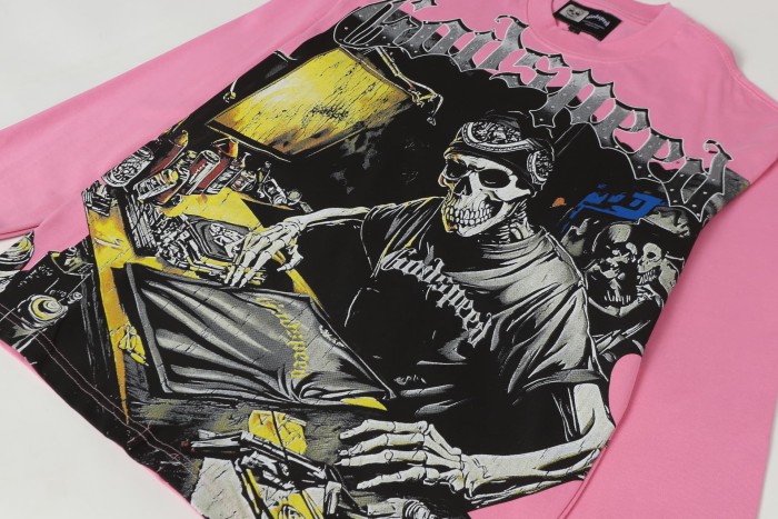 Skeleton Screen-Printed Clothing Washed Version Long Sleeve T-Shirt 2 colors 28691923