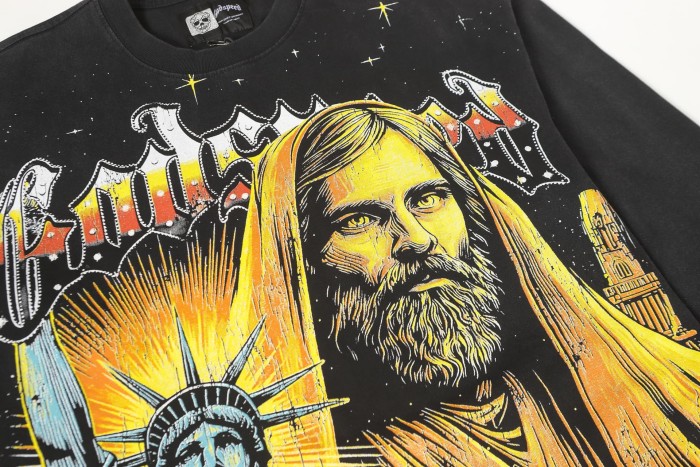 Statue of Liberty Print Washed Version Long Sleeve T-Shirt 2 colors 28691922