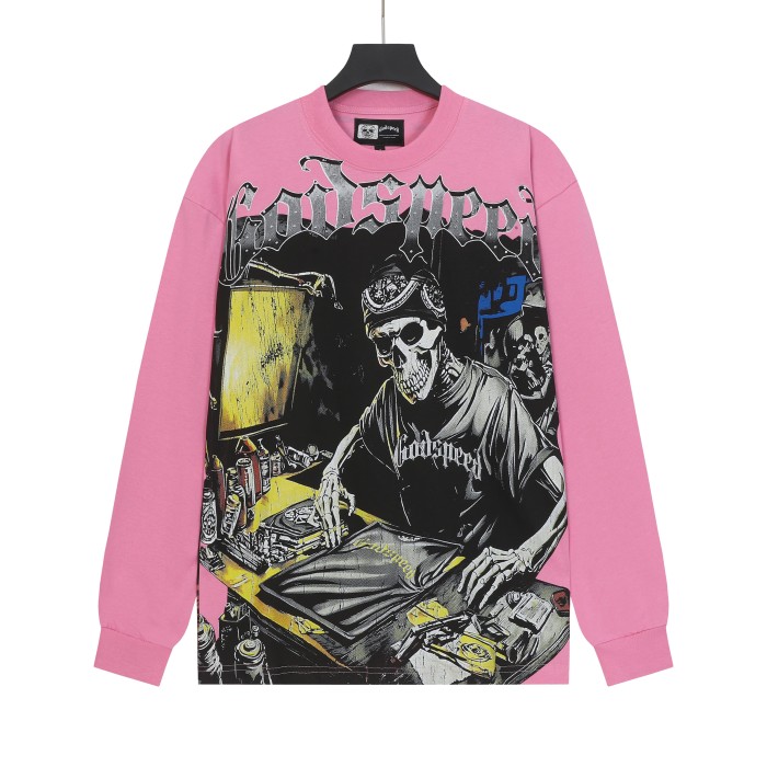 Skeleton Screen-Printed Clothing Washed Version Long Sleeve T-Shirt 2 colors 28691923