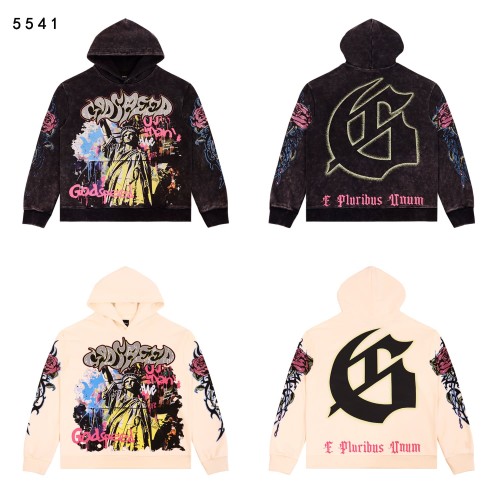 [Buy One Get One Free]Statue of Liberty Graffiti Letter Rose Print Washed Version Hoodie 2 colors 28692016