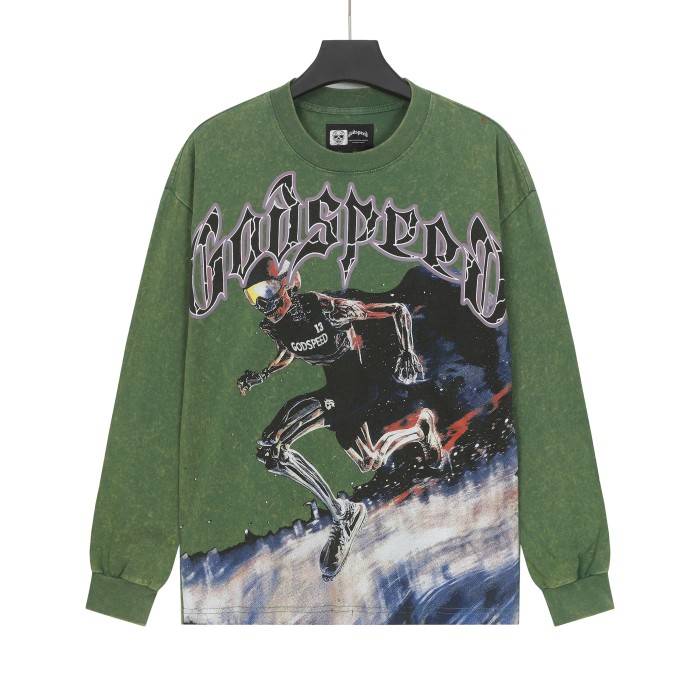 Skeleton Skate Print Washed Versiion Long Sleeve T-Shirt 2 colors 28691920