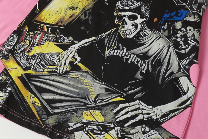 Skeleton Screen-Printed Clothing Washed Version Long Sleeve T-Shirt 2 colors 28691923