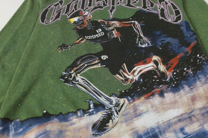 Skeleton Skate Print Washed Versiion Long Sleeve T-Shirt 2 colors 28691920