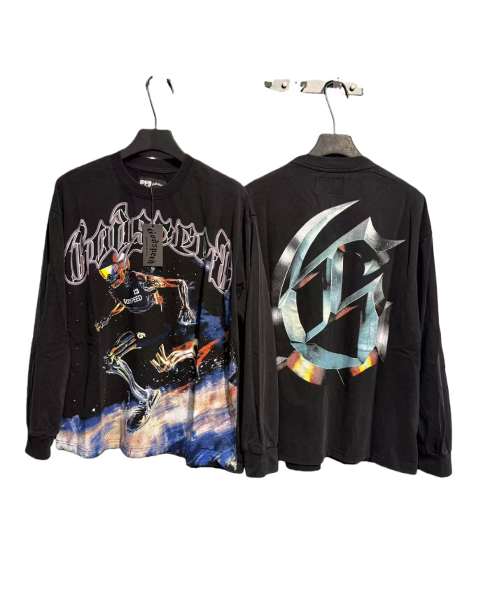 Skeleton Skate Print Washed Versiion Long Sleeve T-Shirt 2 colors 28691920